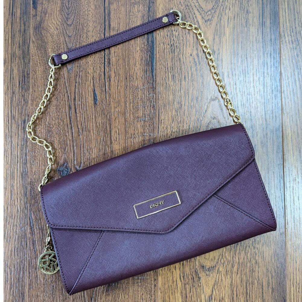 DKNY Saffiano Envelope Purse Clutch Bordeaux